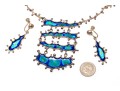 Sterling Silver Blue And Green Enamel Fabulous Brutalist Necklace And Earrings
