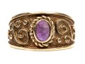Broad 10K Scrollwork Amethyst Ring, Size 7.75+