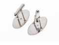 14k White Gold Oval Florentined Diamond Center Cufflinks, App. 0.04 TCW