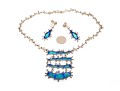 Sterling Silver Blue And Green Enamel Fabulous Brutalist Necklace And Earrings