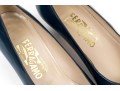 Salvatore Ferragamo Classic Navy Blue Leather Pumps, Size 10B
