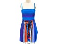 Valentino Red Vibrant Multi Color Tank Dress, Gathered Skirt, Size 42