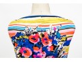 Valentino Red Bright Multi Color Sleeveless Cotton Dress, Gathered Skirt, Size 48