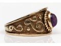 Broad 10K Scrollwork Amethyst Ring, Size 7.75+