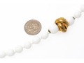 Miriam Haskell Fabulous Vintage Gold Tone Love Knot And White Glass Bead Opera Length Necklace