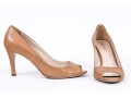 Prada Tan Leather Peep Toe Pumps, Size 37 1/2
