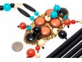 Magnificent Vintage 1970's Acrylic Bib Choker Neck Piece, Black, Coral, Ivory And Turquoise