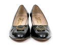 Salvatore Ferragamo Decorative Black Patent Leather Pump With Decorative Top, Size 40B