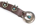 Wonderful Vintage Brown Leather Belt With Southwestern Horseshoe Decorations And Buckle