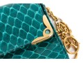 Judith Leiber Handsome Teal Lizard Mini Purse/key Chain