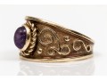 Broad 10K Scrollwork Amethyst Ring, Size 7.75+