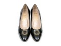Salvatore Ferragamo Decorative Black Patent Leather Pump With Decorative Top, Size 40B