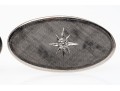 14k White Gold Oval Florentined Diamond Center Cufflinks, App. 0.04 TCW