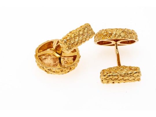 18k Yellow Gold Beautiful French Woven Finished Cufflinks