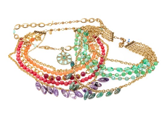 Rachel Reinhardt Lot Of Three Fabulous Colorful Costume Jewelry Necklaces