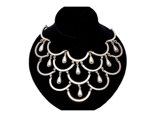 Sterling Silver Stunning Scalloped Chandelier Style Bib Choker Necklace