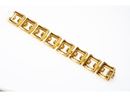 Tiffany & Co. Stunning Heavy Vintage 18k Gold Square Link Bracelet, 86.8 Dwt
