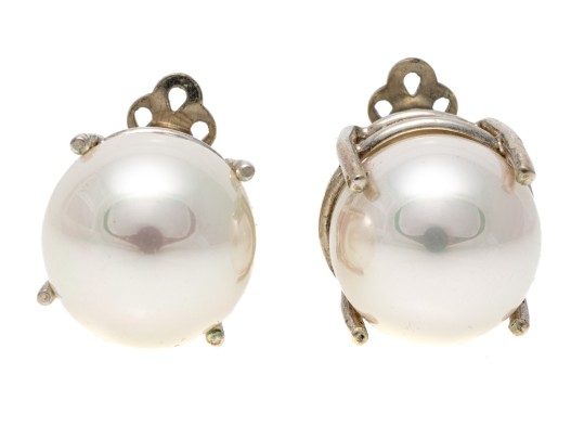 Sterling Silver Large 14mm Mm Faux Pearl Solitaire Earrings