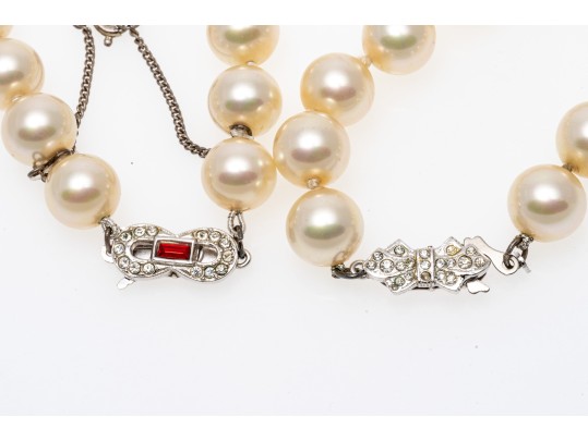 Majorica Pair Of 9.25 Mm Faux Pearl Choker Necklaces With Decorative Clasps