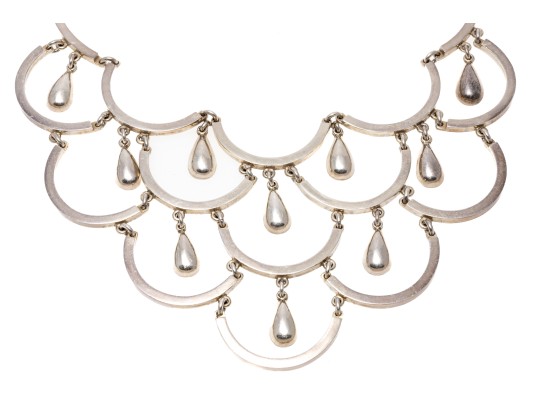 Sterling Silver Stunning Scalloped Chandelier Style Bib Choker Necklace