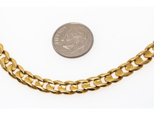 18k Yellow Gold Striking Heavy Curb Link Choker Length Necklace, 25.1 Dwt