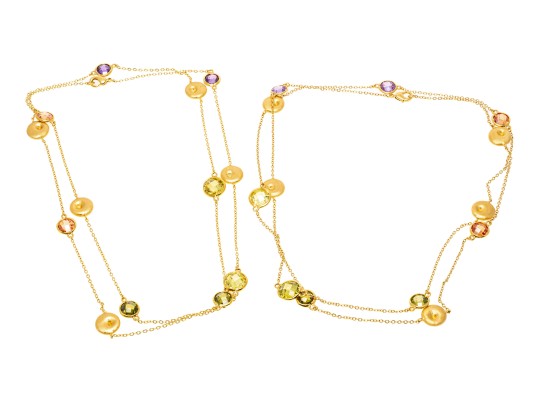 Pair Of Two Fabulous Colorful Opera Length Costume Jewelry Necklaces