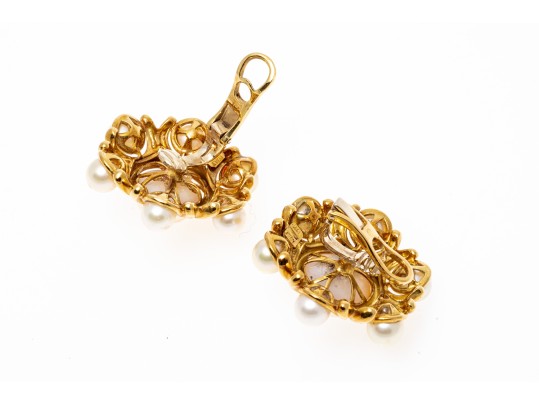 18k Yellow Gold Majestic Vintage Cultured Mabe And Cultured Pearl Earrings