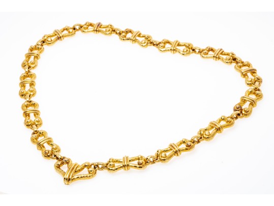 David Webb Spectacular Heavy Vintage 18k Yellow Gold Hammered Link Necklace