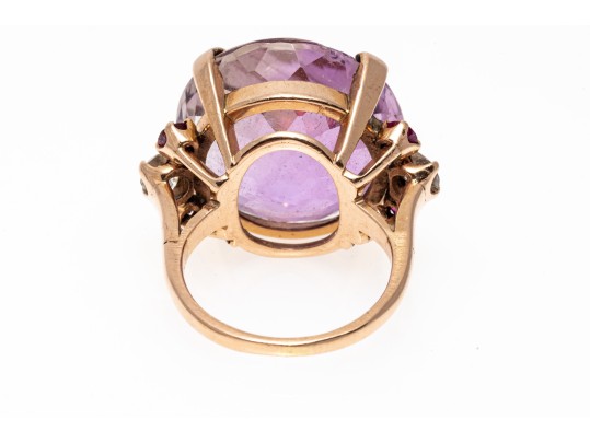 14k Yellow Gold Impactful Large Purple Amethyst, Diamond And Ruby Ring, Size 5.75