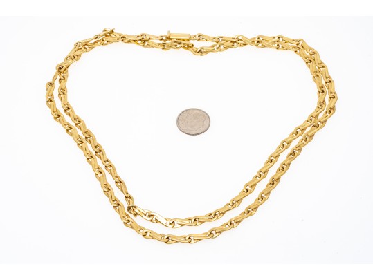 18k Gold Striking Heavy Figure Eight Style Opera Length Link Necklace, 43.3 Dwt