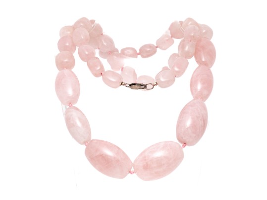 Fabulous Super Chunky Rose Quartz Graduated Opera Length Necklace