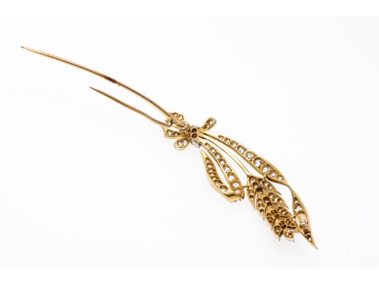 Platinum Topped And 14k Antique Diamond Wheat And Bow Motif Brooch, App. 1.42 TCW