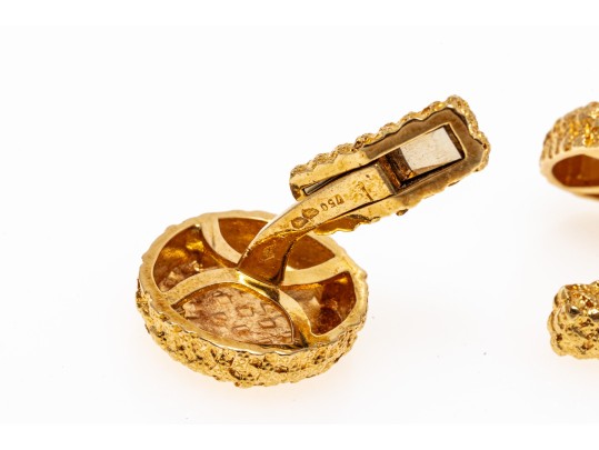 18k Yellow Gold Beautiful French Woven Finished Cufflinks