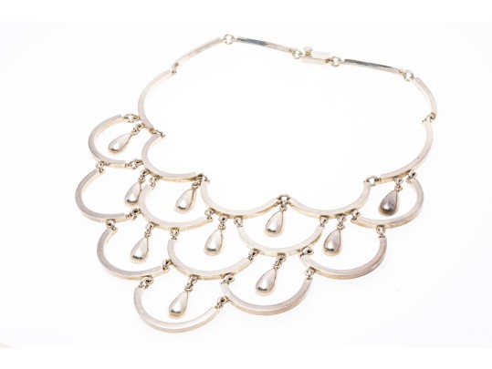 Sterling Silver Stunning Scalloped Chandelier Style Bib Choker Necklace