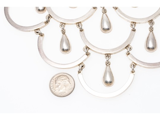 Sterling Silver Stunning Scalloped Chandelier Style Bib Choker Necklace