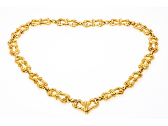 David Webb Spectacular Heavy Vintage 18k Yellow Gold Hammered Link Necklace