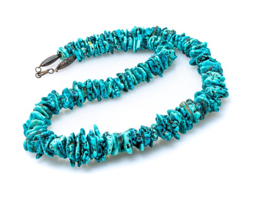 Fabulous Tumbled Graduated Turquoise Bead Matinee Length Necklace