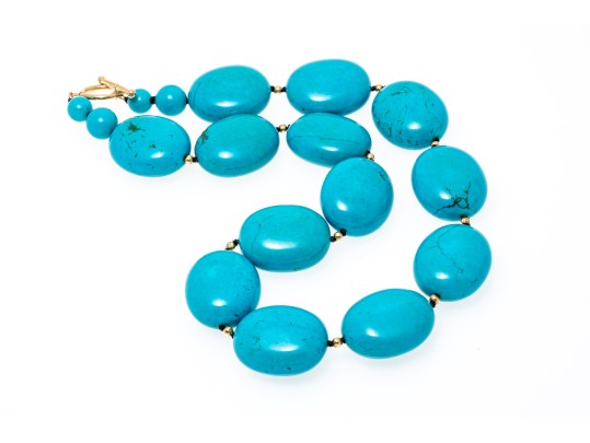14k Yellow Gold Toggle Clasped Chunky Dyed Blue Howlite Necklace