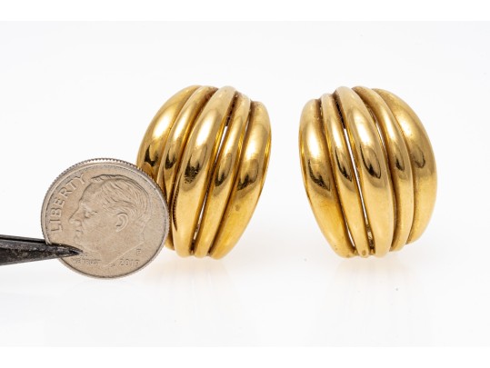 18k Yellow Gold Retro Chunky Vertical Ribbed Earrings