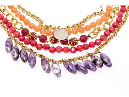 Rachel Reinhardt Lot Of Three Fabulous Colorful Costume Jewelry Necklaces