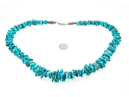 Fabulous Tumbled Graduated Turquoise Bead Matinee Length Necklace