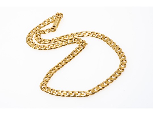 18k Yellow Gold Striking Heavy Curb Link Choker Length Necklace, 25.1 Dwt