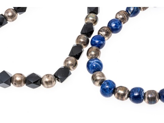 Jose Marmolejo Wonderful Set Of Two Vintage Sterling And Stone Opera Length Necklaces