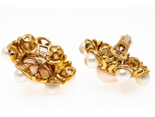 18k Yellow Gold Majestic Vintage Cultured Mabe And Cultured Pearl Earrings