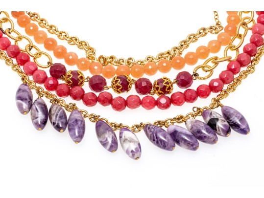 Rachel Reinhardt Lot Of Three Fabulous Colorful Costume Jewelry Necklaces