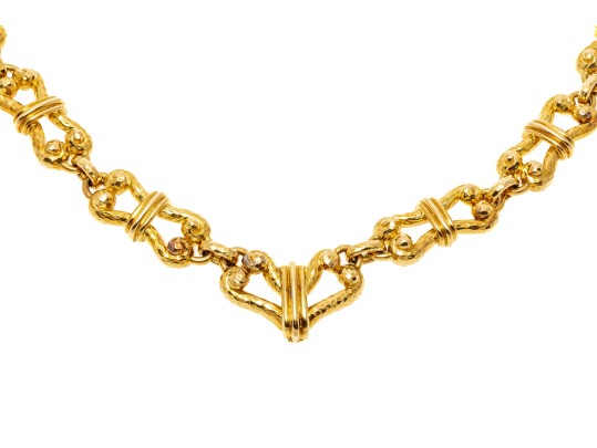 David Webb Spectacular Heavy Vintage 18k Yellow Gold Hammered Link Necklace