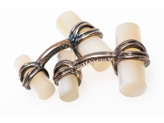 Tiffany & Co. Handsome Sterling Silver And Mother-of-pearl Cufflinks, Boxed
