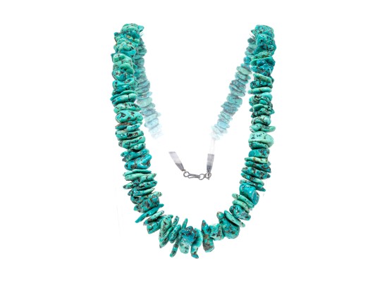 Striking Tumbled Graduated Turquoise Bead Matinee Length Necklace