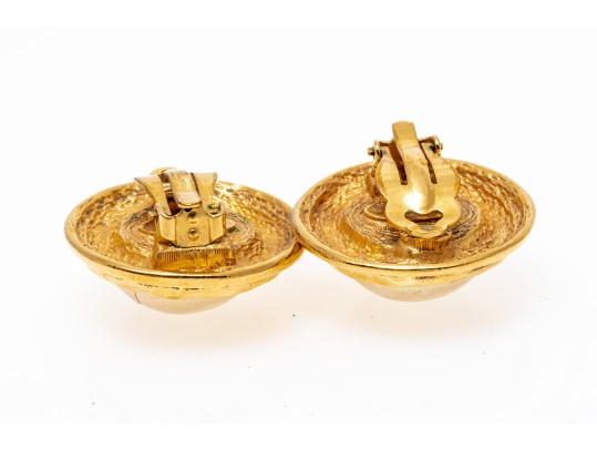 Chanel Striking Vintage Faux Mabe Pearl Costume Jewelry Earrings, With Box