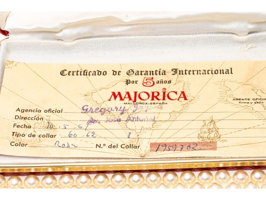 Majorica Faux Pearl Matinee  Length Double Strand Necklace, Boxed